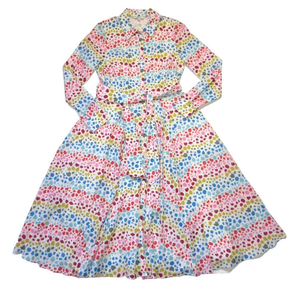 NWT Boden Kitty in Ivory Rainbow Leopard Button-up Shirt Dress US 4R / UK 8R
